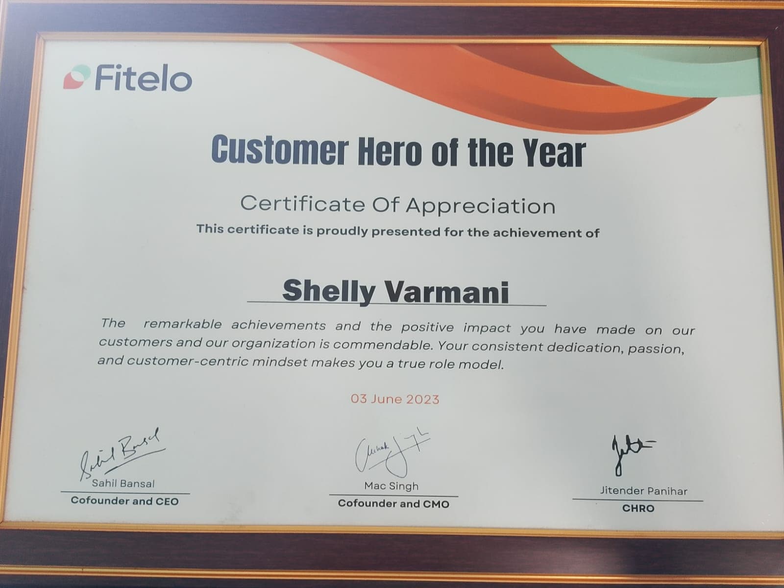 Customer Hero of the Year, issued by Fitelo · 2023